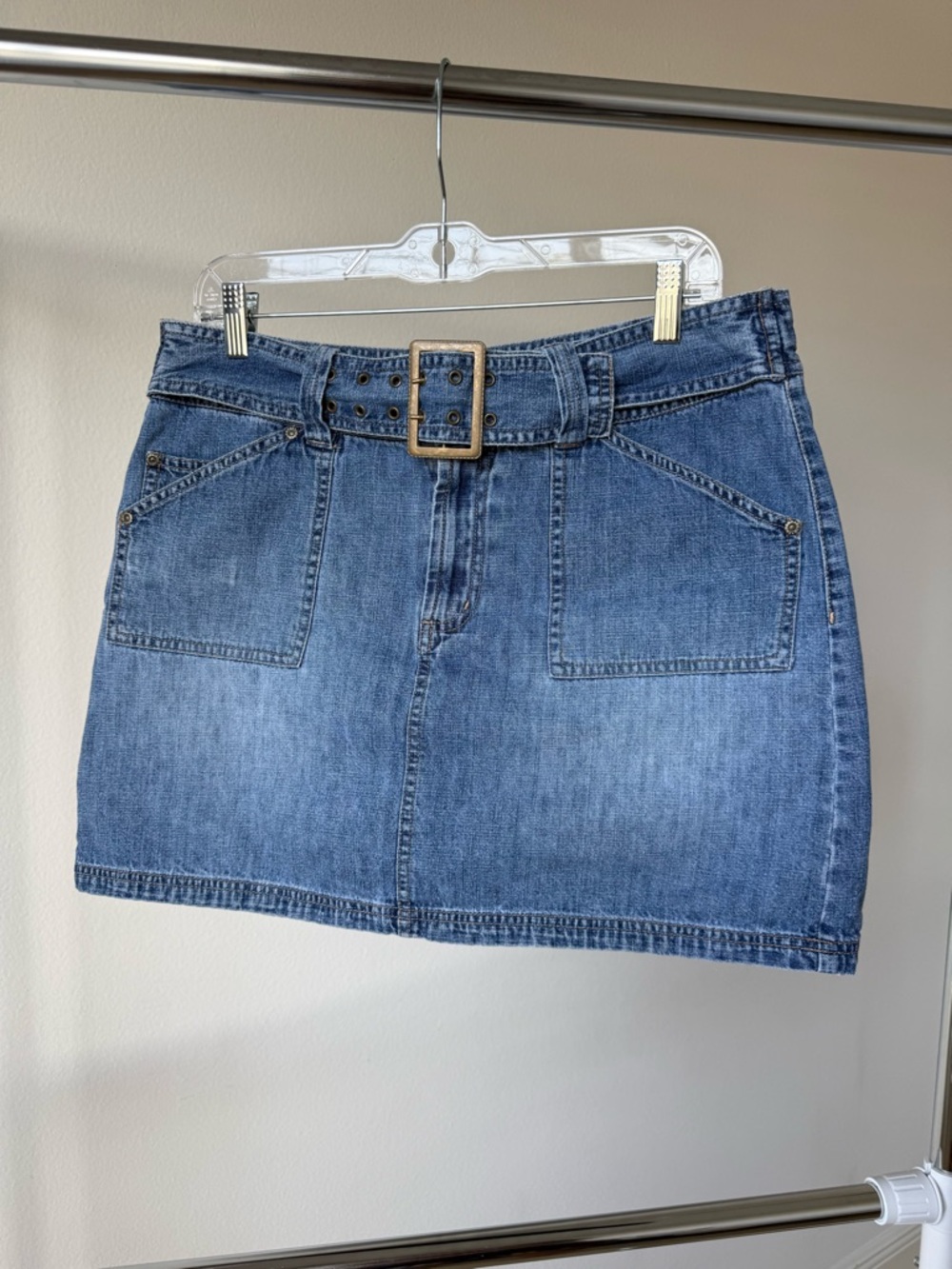 Faded Glory Blue Denim Mini Skirt with Buckle Belt